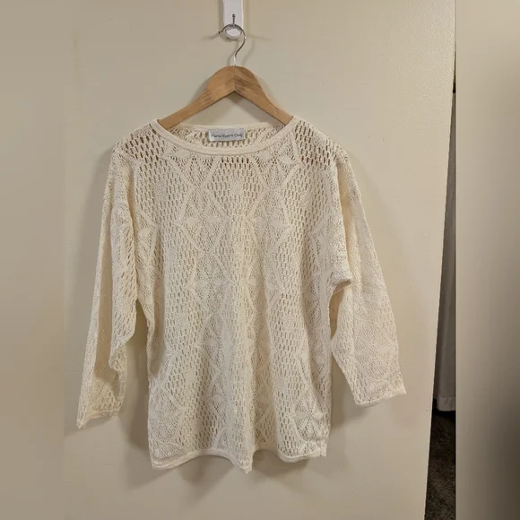 Paris Sport Club Sheer Knit Lace Top Women’s Large Cream - Picture 2 of 5